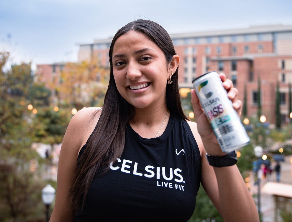 Celsius ambassador, Emily Anaya Martinez is a third-year student double majoring in sociology and political science. Photographed by Katelyn Michel/BruinLife.