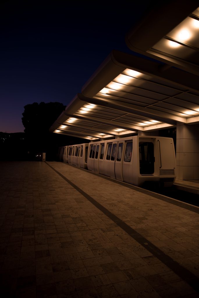 A tram departs from the Getty Center. The tram between the parking lot and the center is free for guests. Photo by Katelyn Michel/BruinLife.