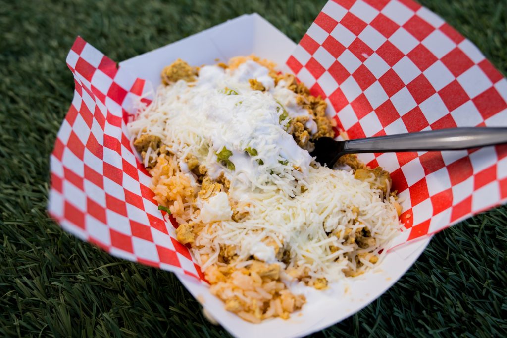 Dia De Los Tacos’ chicken burrito bowl. Photographed by Cathryn Kuczynski/BruinLife.