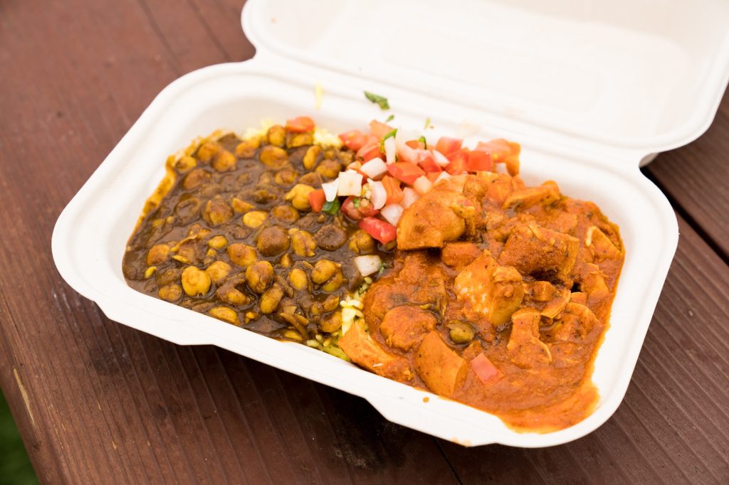 CurryUp food truck's chicken tikka masala rice bowl. Photographed by Cathryn Kuczynski/BruinLife.