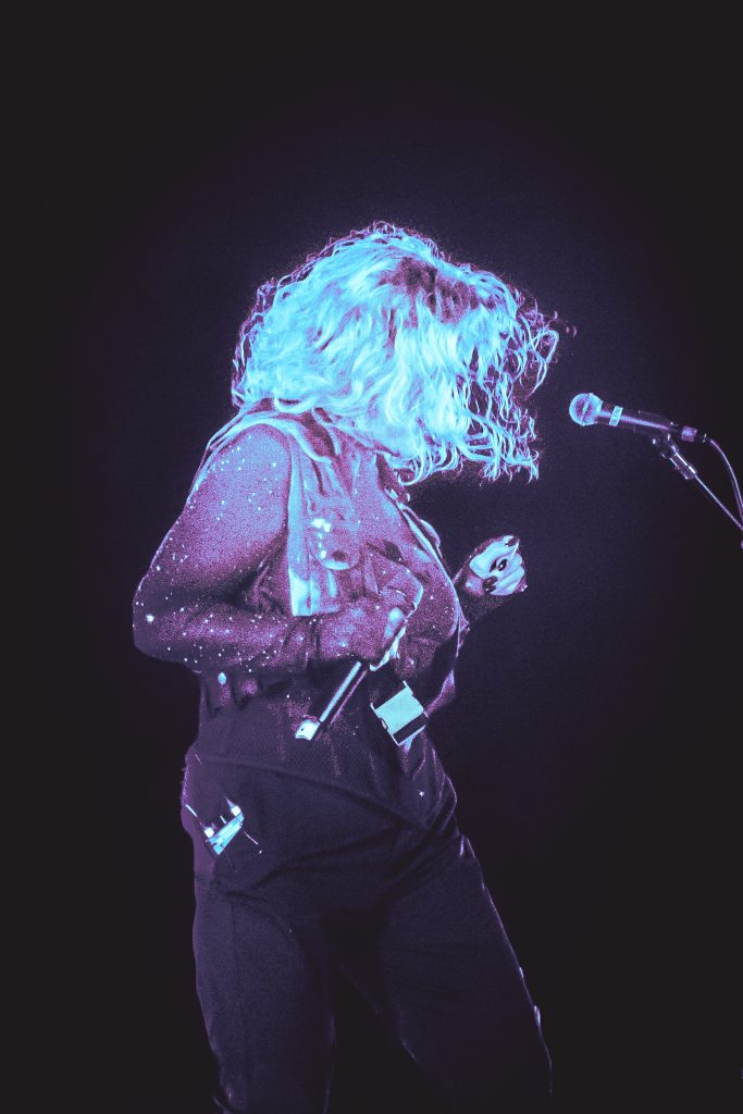 Rock-&squot;n-roll queen Debbie Harry dances along to her band&squot;s accompanying instrumentals for "Call Me." Photographed by Cathryn Kuczynski/BruinLife