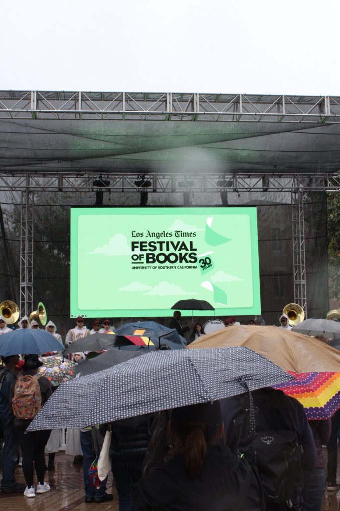 Rain -- the perfect weather for a paper-based festival. Photo by Gavin Meichelbock.