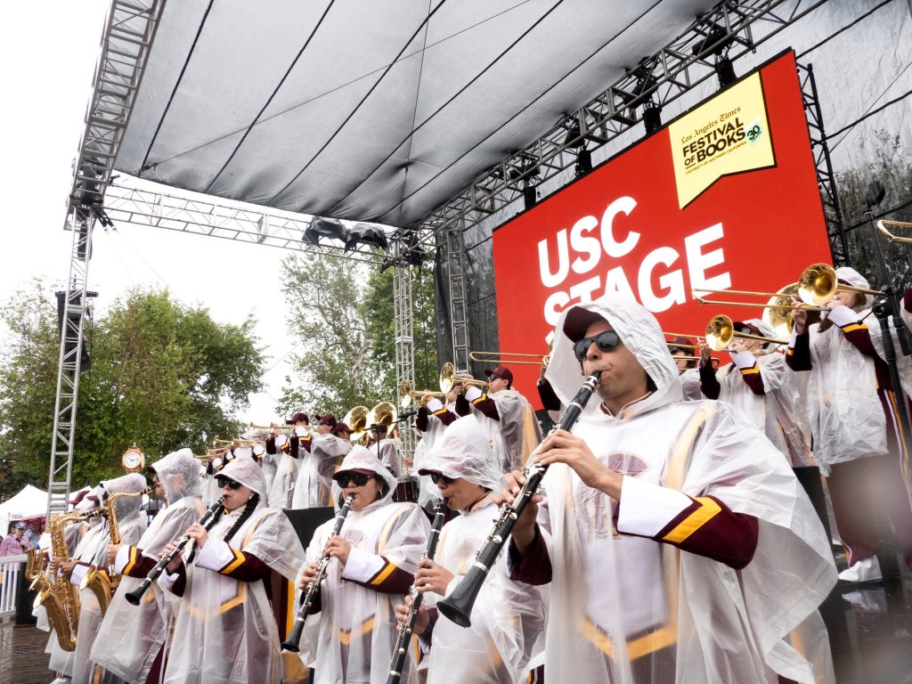 The Trojan Marching band reels in festival goers for the opening ceremony. Photographed by Finn Martin/BruinLife.