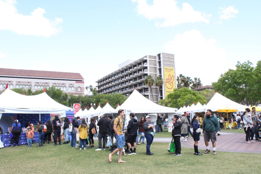 After the rare California rainstorm, the sun shines on the 2025 Festival of Books. Photo by Gavin Meichelbock.