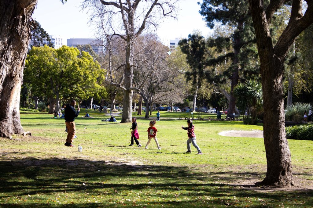 Attentive students copy the movements of their martial arts instructor. Photographed by Julia Gu/BruinLife.