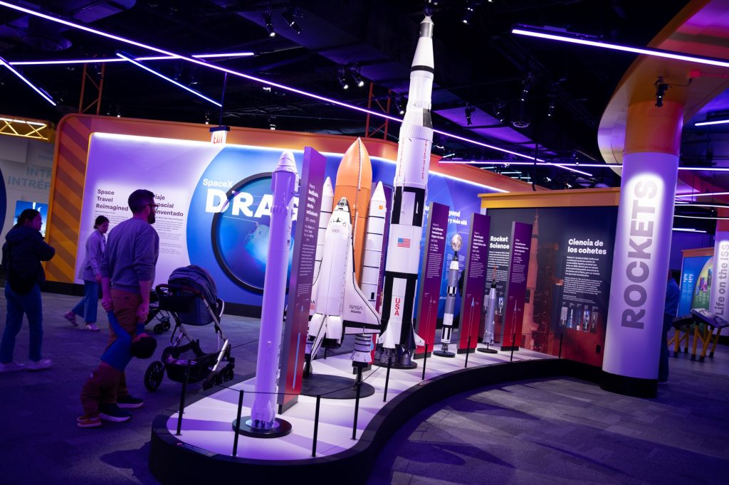 Rockets through the ages of US exploration are on display in the Henry Crown Space Center exhibit of the museum. Photographed by Finn Martin/BruinLife.