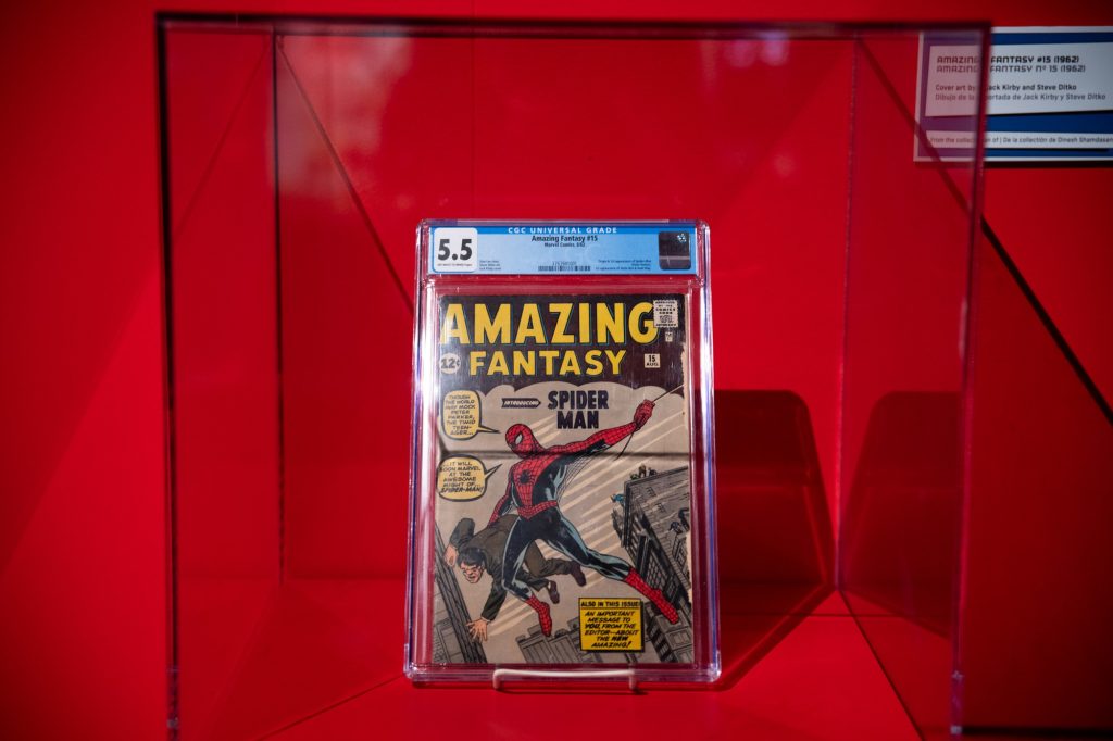 Here is an original edition of Spiderman first ever appearance. Originally called Amazing Adult Fantasy, the creators of Spiderman soon dropped the title to Amazing Fantasy. Photographed by Finn Martin/BruinLife.