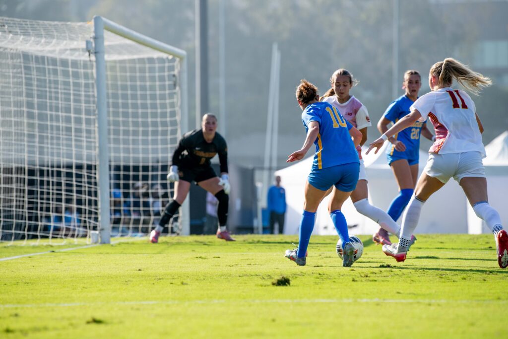 Midfielder Emma Egizii attempts a shot. The second half was filled with tense moments for both teams. Photographed by Julia Gu/BruinLife.