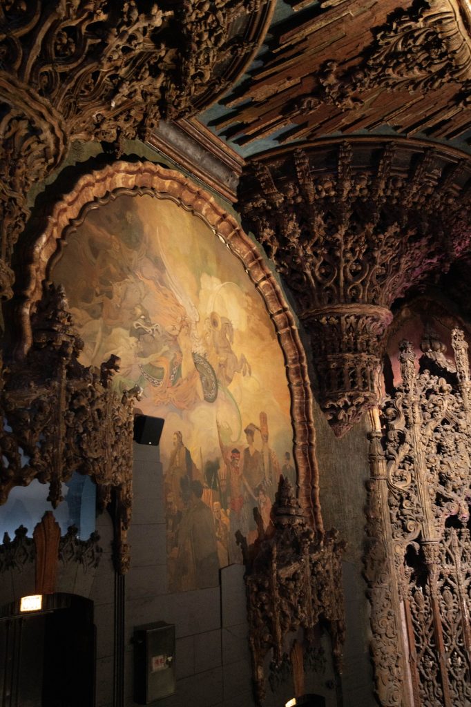 The ceiling of the United Artists Theatre is painted like a stained glass window. Photographed by Julia Gu/BruinLife.
