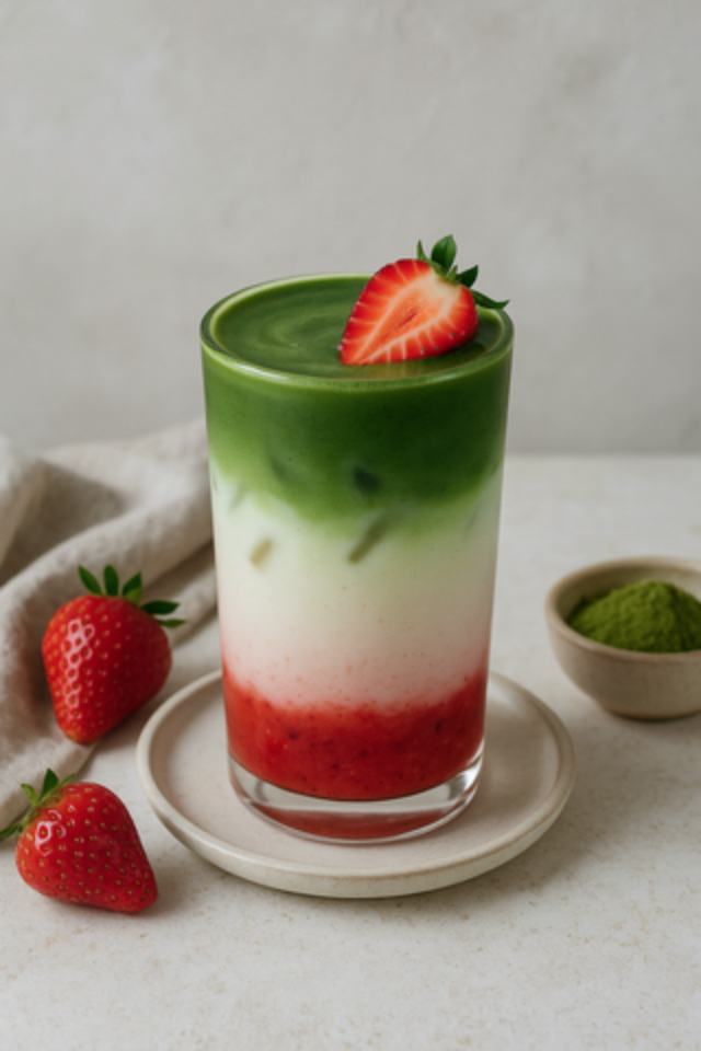 Fruity, creamy and refreshing, the strawberry matcha latte is an ideal way to start the day. Photo by Abrar Alzabin/BruinLife.