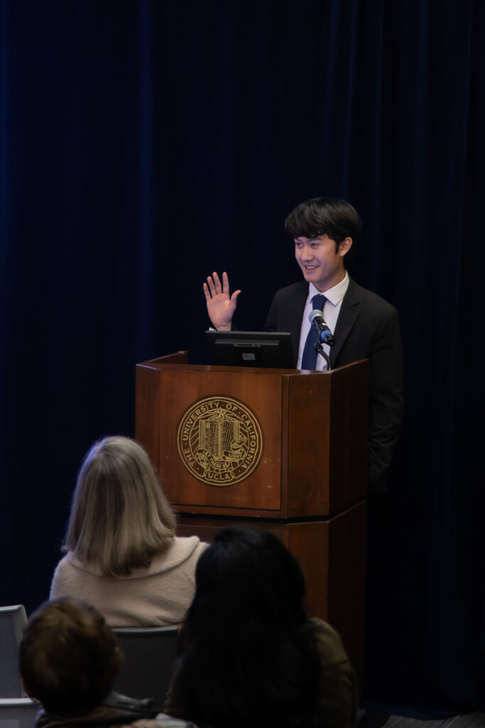 Ryan Leung, a third-year College Honors student in Economics and Public Affairs and an alumnus of the 2025 Philanthropy as Civic Engagement course, now serves as a Philanthropy Ambassador for the UCLA Honors Program. During the event, he highlighted a variety of campus resources available to students and faculty pursuing philanthropic engagement. Photographed by Aaron Fu/BruinLife.