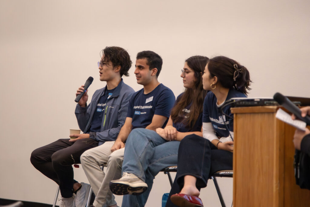 Student Ambassadors share essential tips with new international students on getting involved in their new journey at UCLA. During the Meet and Greet, ambassadors reflected on their own experiences and highlighted the Dashew Center’s initiatives designed to help international students find community and navigate campus life. Photographed by Aaron Fu/BruinLife.