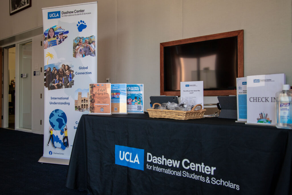 UCLA Dashew Center's event welcoming desk in Tom Bradley Hall. Photographed by Aaron Fu/BruinLife.
