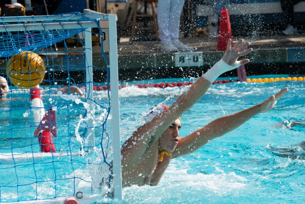 Athletes at UCLA Spieker Aquatics Center in Los Angeles on November 02, 2025. UCLA beat California in the Men's Water Polo event. Photographed by Asher Nee/BruinLife.